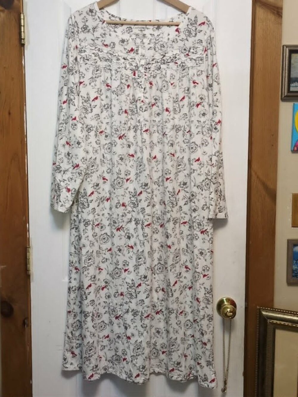 Croft&Barrow Nightgown Sz 1X Long Sleeve Floral Cardinals Print Cottagecore Cozy